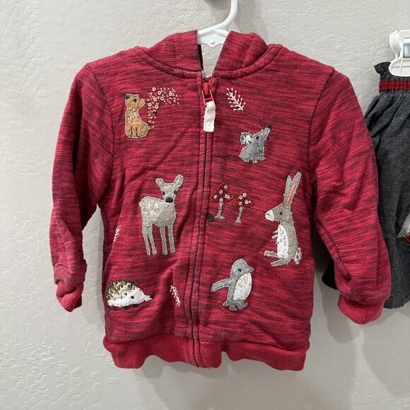 Next Red Woodland Hoodie Sweatshirt & Grey Skirt Outfit - Picture 2 of 11